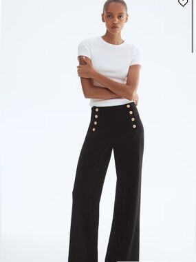 H&M Black Wide-Leg Sailor Pants with Gold Buttons